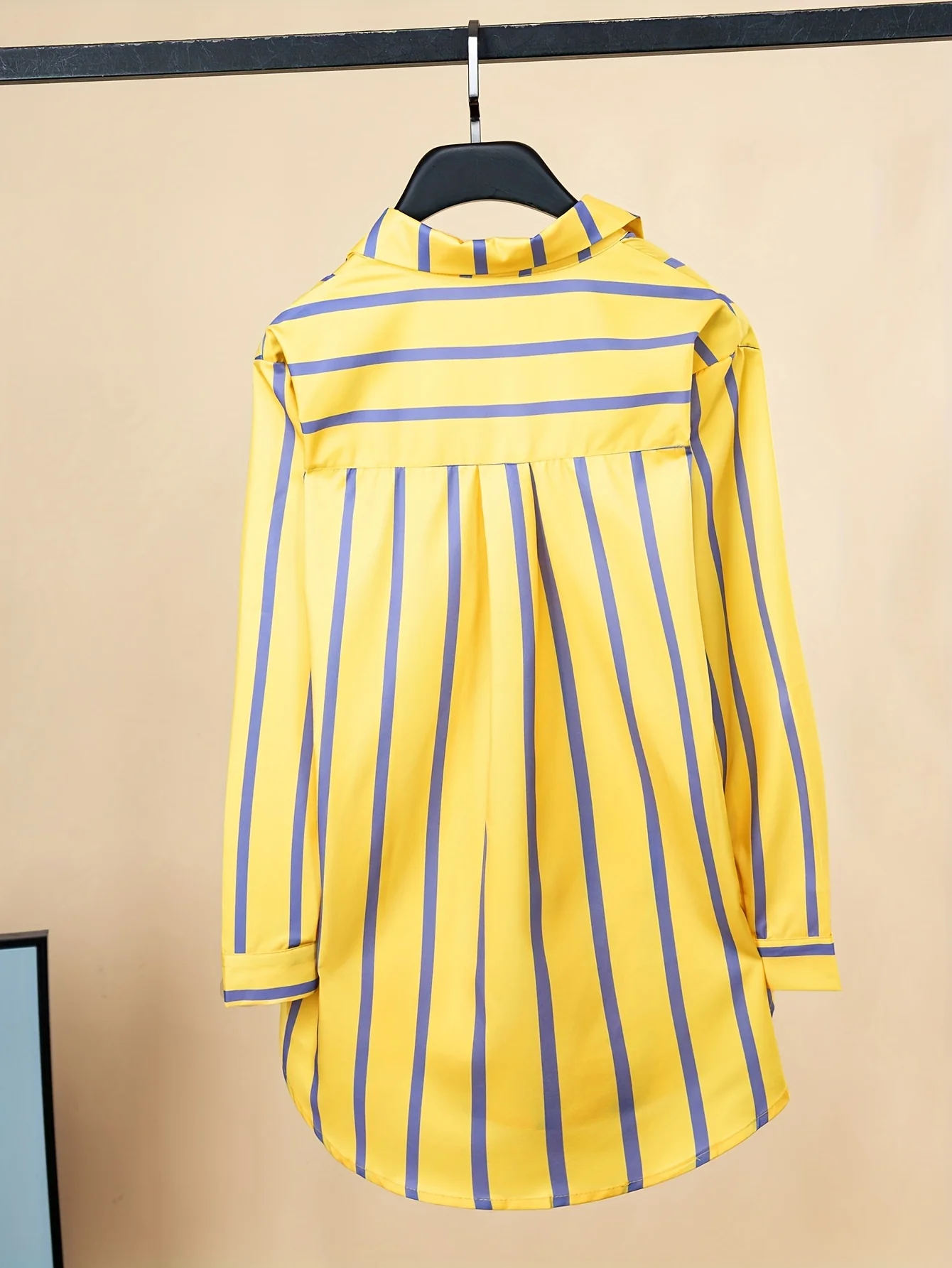 Striped Print Button Front Shirt, Casual Long Sleeve Hem Arc Collar Shirt, Women's Clothing - Deanwangkt