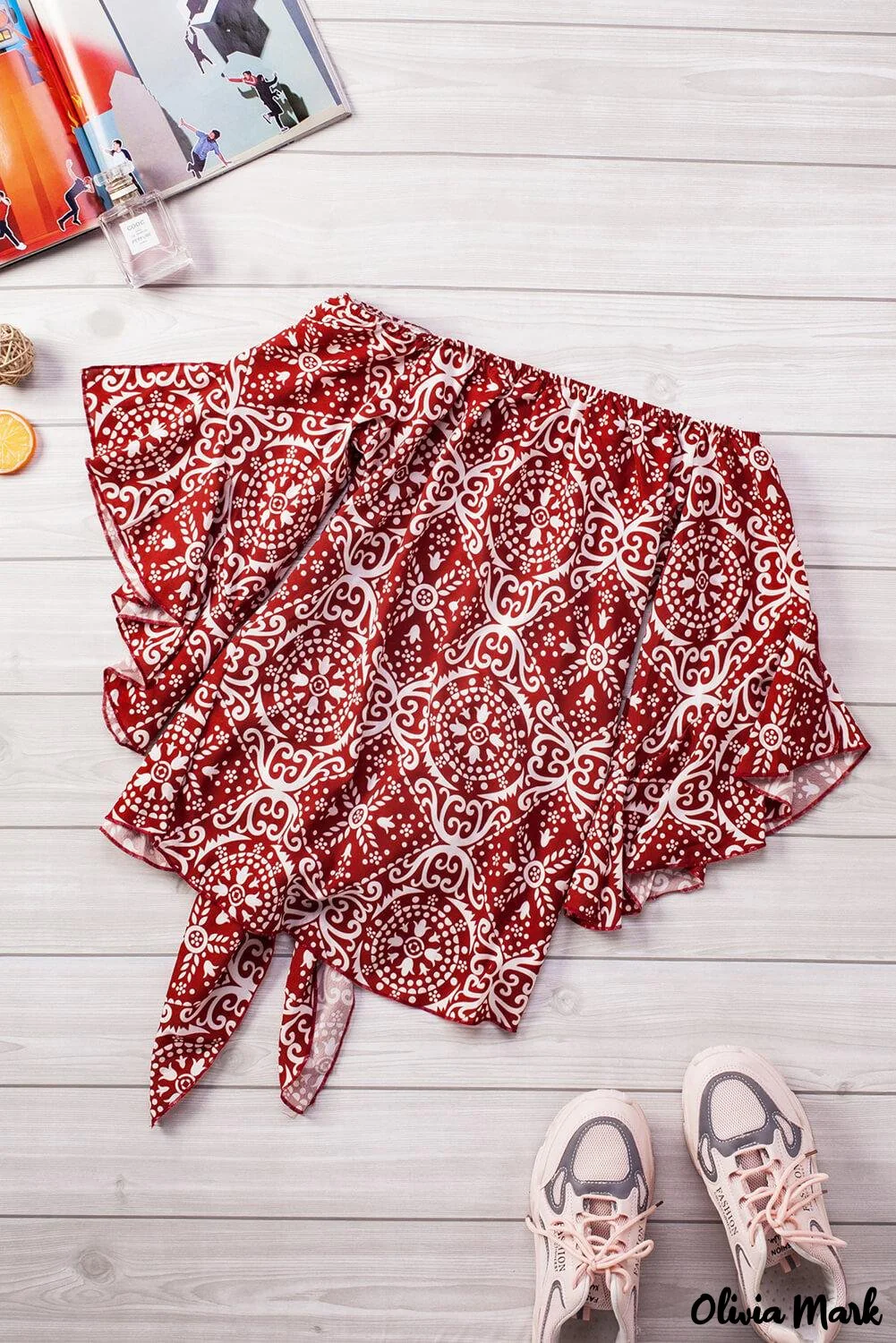 Deanwangkt - Bohemian red blouse with floral print and bare shoulders - Deanwangkt