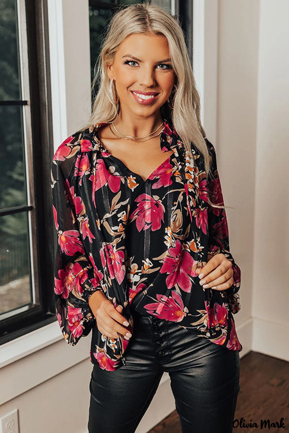 Deanwangkt - Black Floral Ruffle Collar Blouse - Deanwangkt