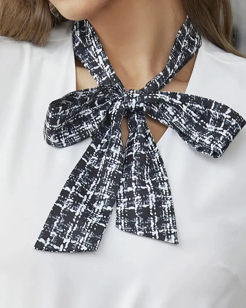 Deanwangkt - Plaid Tie-Neck Lantern Sleeve Top - Deanwangkt