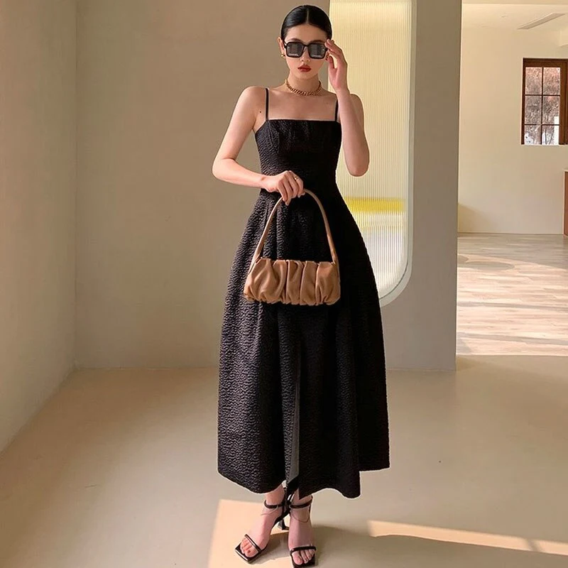 Christmas Gift Deanwangkt Summer Elegant Black Dress Women Sleeveless Slim Strap Dress Evening Party for Females One Piece Dress Korean Office Lady - Deanwangkt