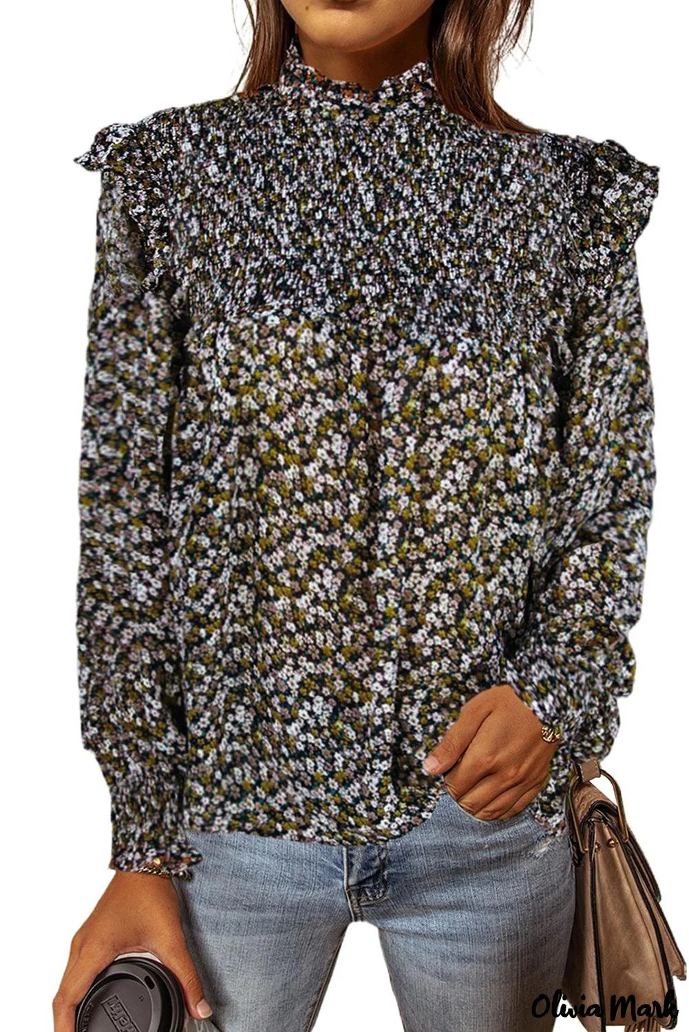 Deanwangkt - Floral Print Ruffle Long Sleeve Blouse - Deanwangkt
