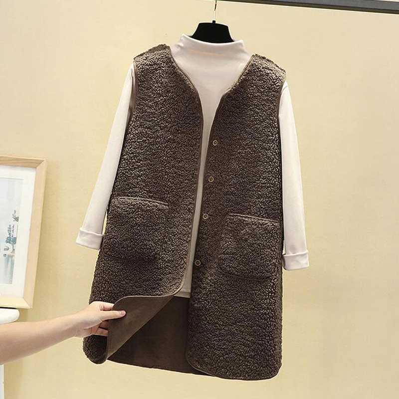 Christmas Gift Deanwangkt Autumn Long Vest Women Winter Thermal Waistcoat Warm Fleece Vest Female Sleeveless Jacket Ladies Vests For Women - Deanwangkt