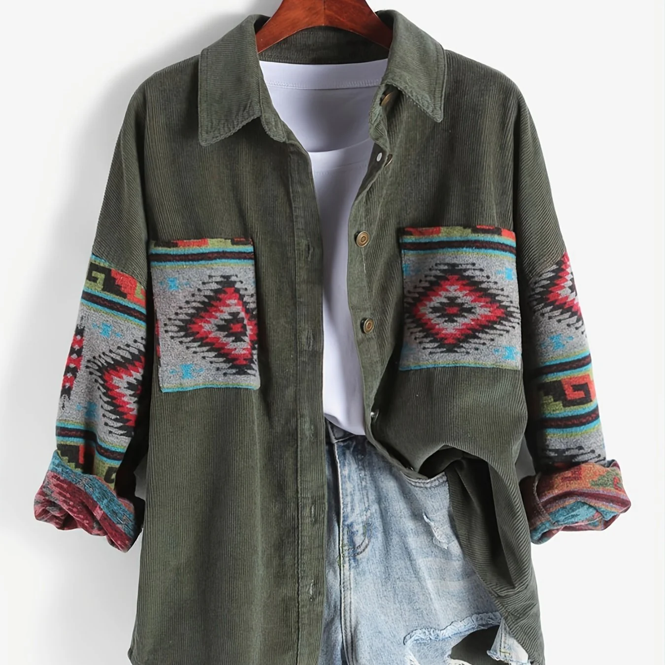 deanwangkt-1 Retro Long Sleeve Lapel Jacket With Pockets, Button Up Casual Outerwear For Fall & Spring, Women's Clothing - Deanwangkt