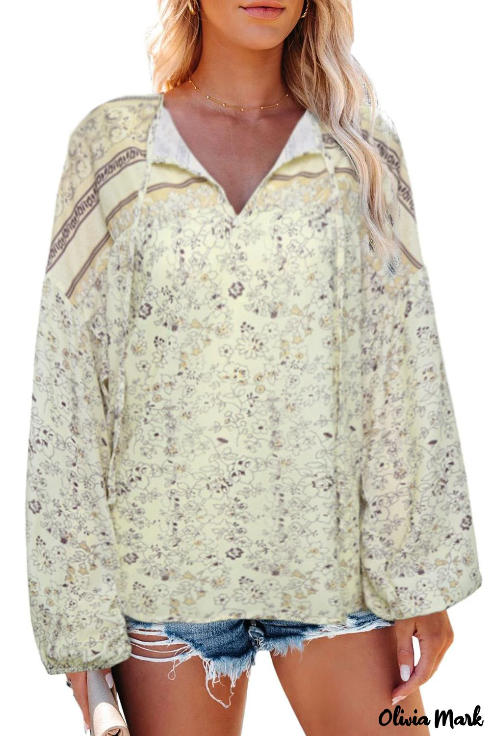 Deanwangkt - Loose puff sleeve shirt with drawstring and floral print - Deanwangkt