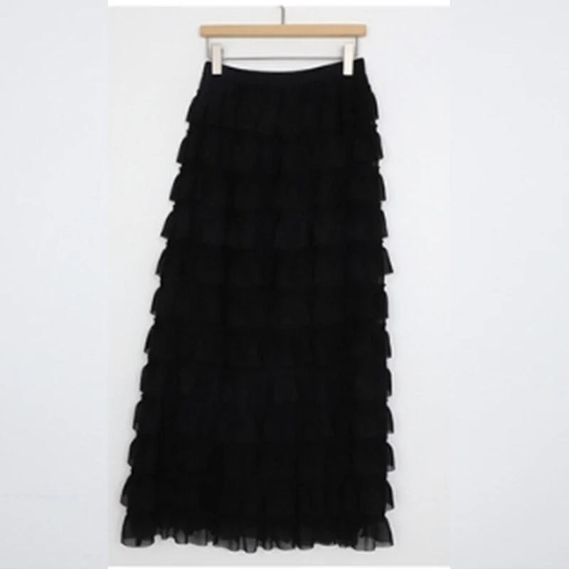 Christmas Gift Deanwangkt early spring cascading ruffles simple solid a-line skirt all-match basic spring outgoing skirt Deanwangkt new female skirt - Deanwangkt