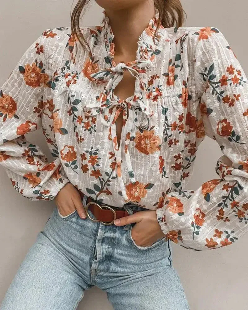 Deanwangkt - Ruched tie front blouse in floral print - Deanwangkt
