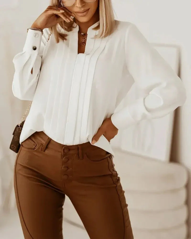 Deanwangkt - V-Cut Long Sleeve Ruched Top - Deanwangkt