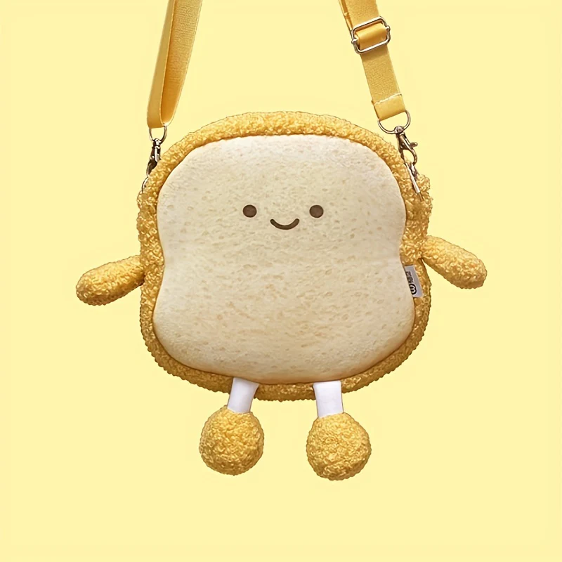 Cute Toast Bread Crossbody Bag, Plush Shoulder Bag With An Expression, Perfect Sling Bag For Daily Use - Deanwangkt