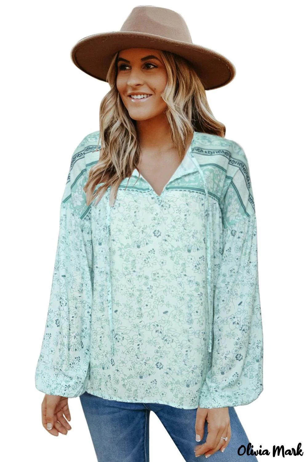 Deanwangkt - Loose puff sleeve shirt with drawstring and floral print - Deanwangkt