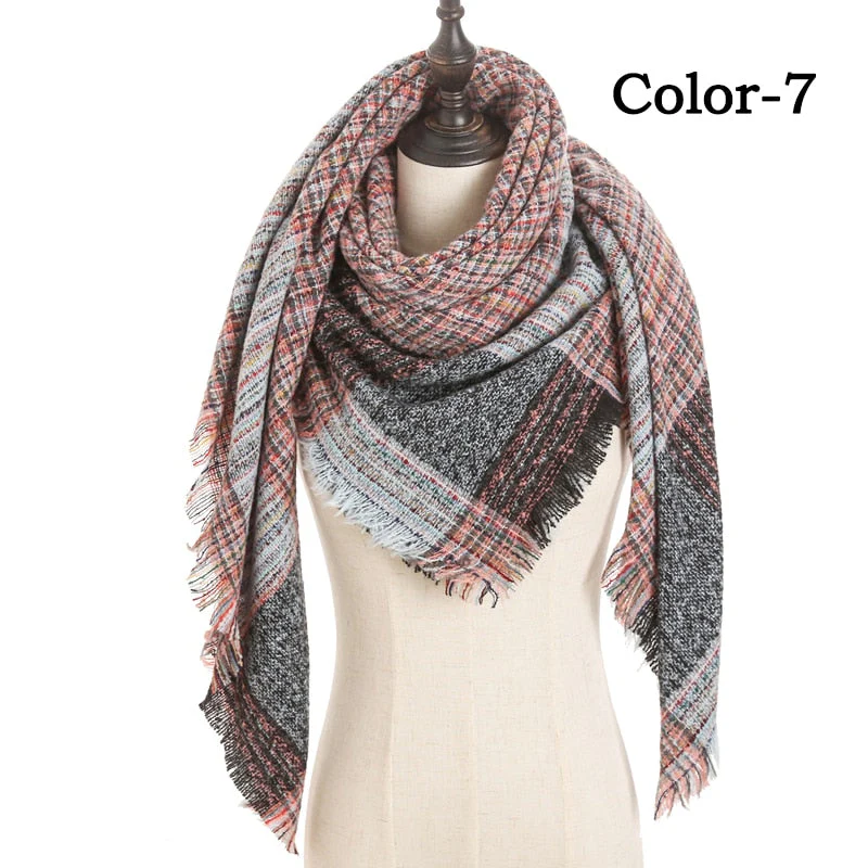 Christmas Gift Deanwangkt New Winter Knitted Scarf Cashmere Pashmina Women Warm Neck Scarves Shawls Plaid Wraps Triangle Stoles Lady Bandana - Deanwangkt