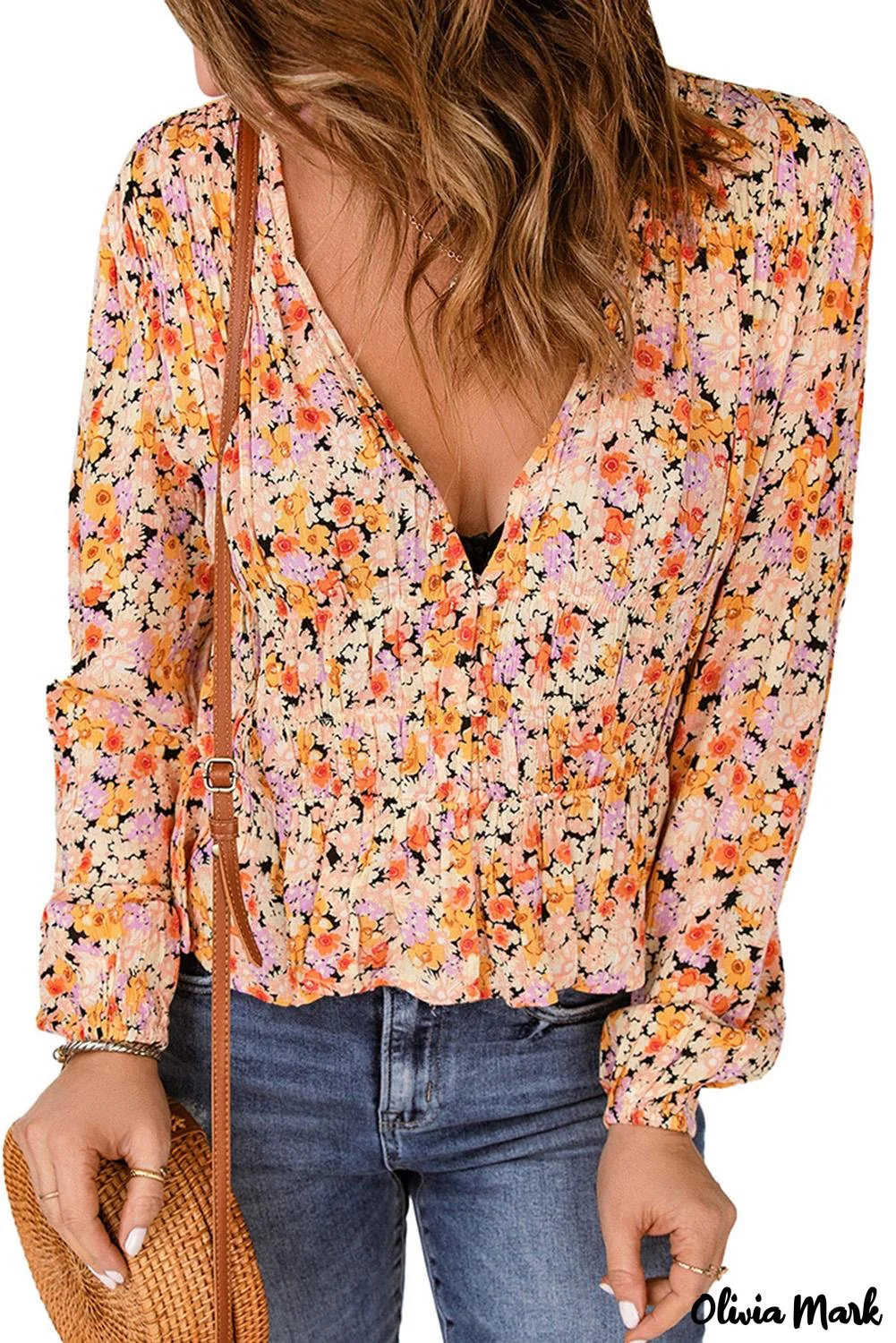 Deanwangkt - Floral Peplum Shirt V-Neck Buttons - Deanwangkt