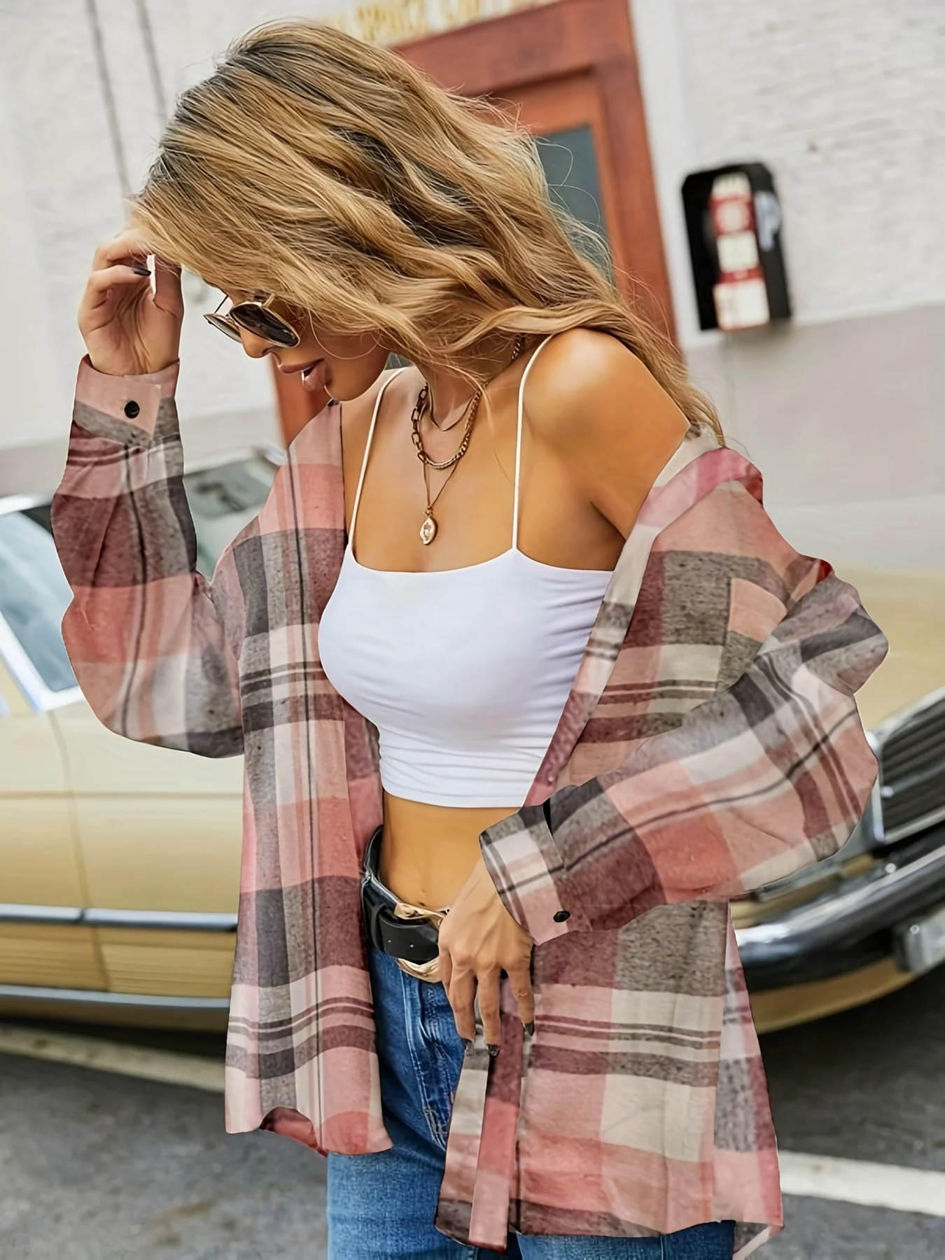 Plaid Print Classic Shirt, Casual Button Front Long Sleeve Collar Shirt, Women's Clothing - Deanwangkt