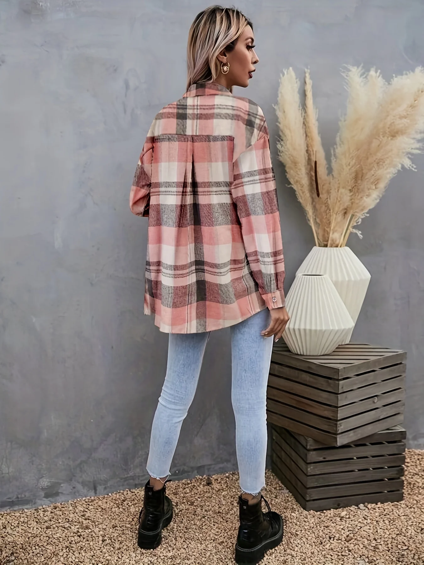 Plaid Print Classic Shirt, Casual Button Front Long Sleeve Collar Shirt, Women's Clothing - Deanwangkt