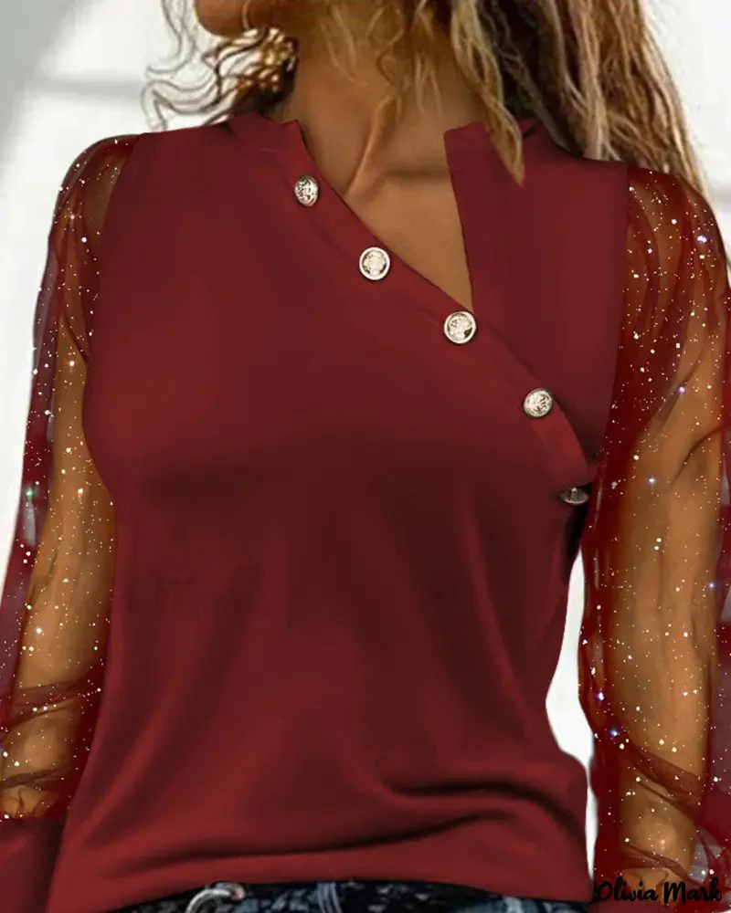 Deanwangkt - Shimmer Sheer Mesh Long Sleeve Top - Deanwangkt