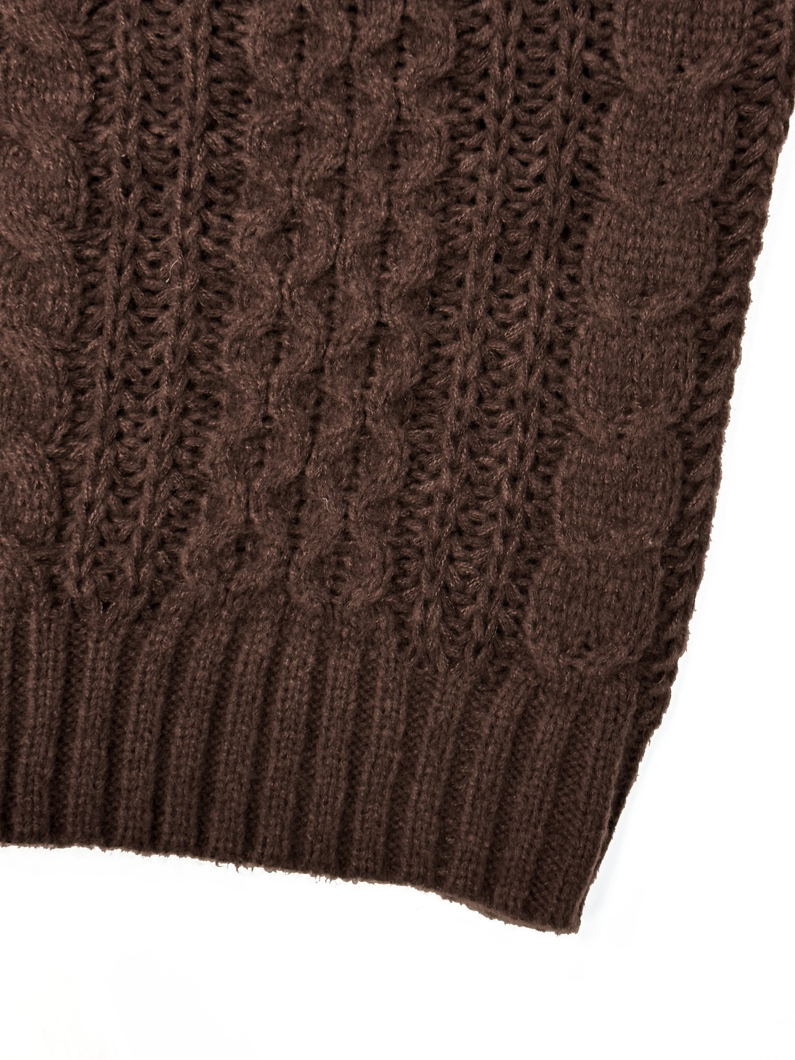 deanwangkt-1  Solid Cable Knit Sweater, Casual V Neck Long Sleeve Sweater, Women's Clothing - Deanwangkt