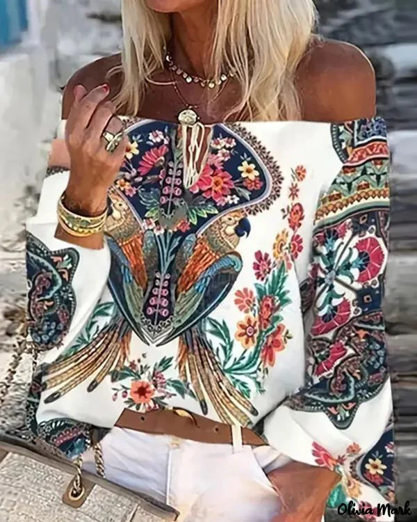 Deanwangkt - Floral off-the-shoulder bird print top - Deanwangkt