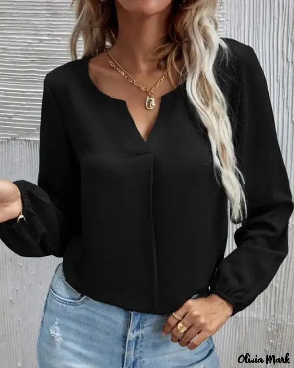 Deanwangkt - Solid Long Sleeve V-Cut Top - Deanwangkt