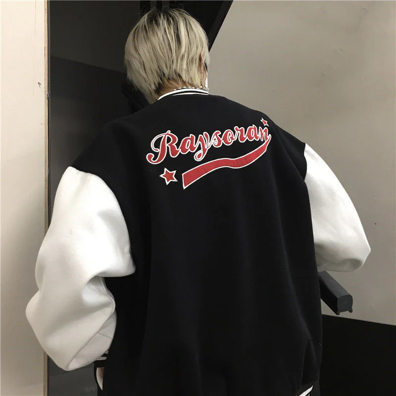 Christmas Gift Deanwangkt Spring Coat American Baseball Bomber Jacket Loose Letter R Men Women Couples Tops Harajuku Plus Size Jackets Streetwear - Deanwangkt