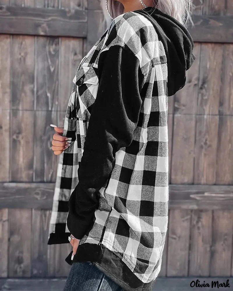 Deanwangkt - Colorblock Plaid Print Hooded Shirt - Deanwangkt