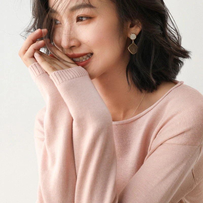 Christmas Gift Deanwangkt Autumn Winter Thin Sweater Women Knitted Sweater Fashion Crew-V-neck  Ladies Winter Sweater Korean College Style - Deanwangkt