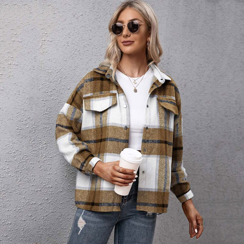 Christmas Gift Deanwangkt Autumn Checkered Jacket Women Winter Plaid Jacket Overshirt Ladies Warm Thicken Button Shirt Jacket Coat Women - Deanwangkt