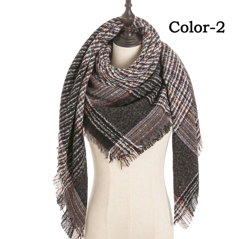 Christmas Gift Deanwangkt New Winter Knitted Scarf Cashmere Pashmina Women Warm Neck Scarves Shawls Plaid Wraps Triangle Stoles Lady Bandana - Deanwangkt