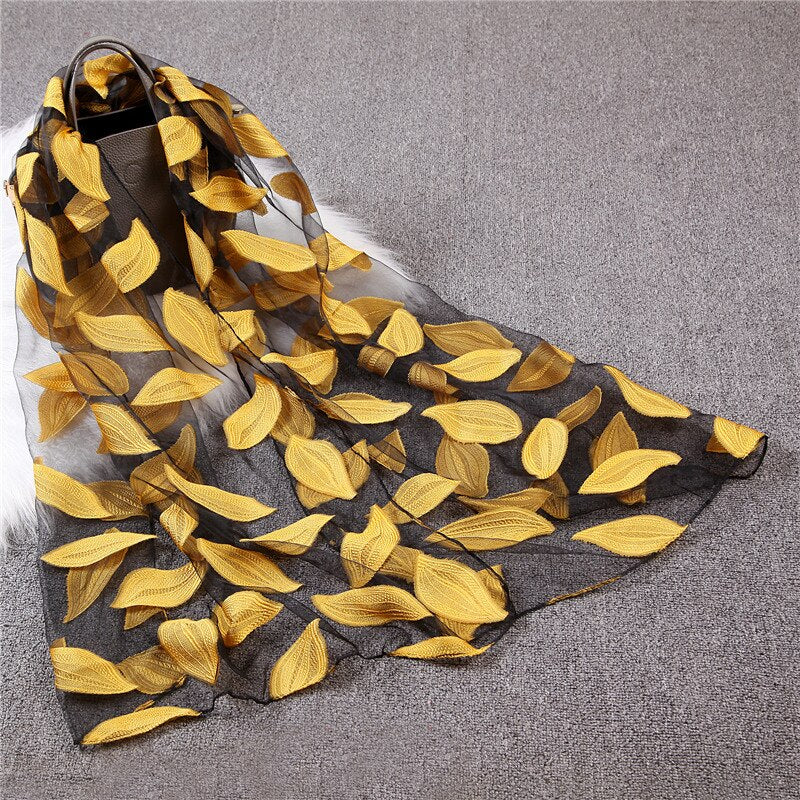 Christmas Gift Deanwangkt New Spring Summer Scarf Women Fashion Leaf Cut Flowers Scarves Elegant Lady's Beach Cove Up Winter Scarf For Women Shawl - Deanwangkt