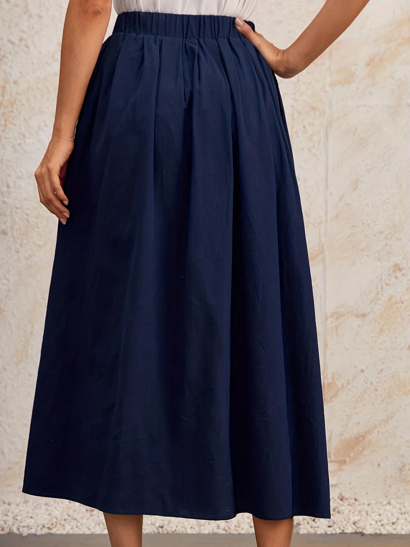 deanwangk Solid Elastic Waist Skirt, Casual Skirt For Spring & Summer, Women's Clothing - Deanwangkt