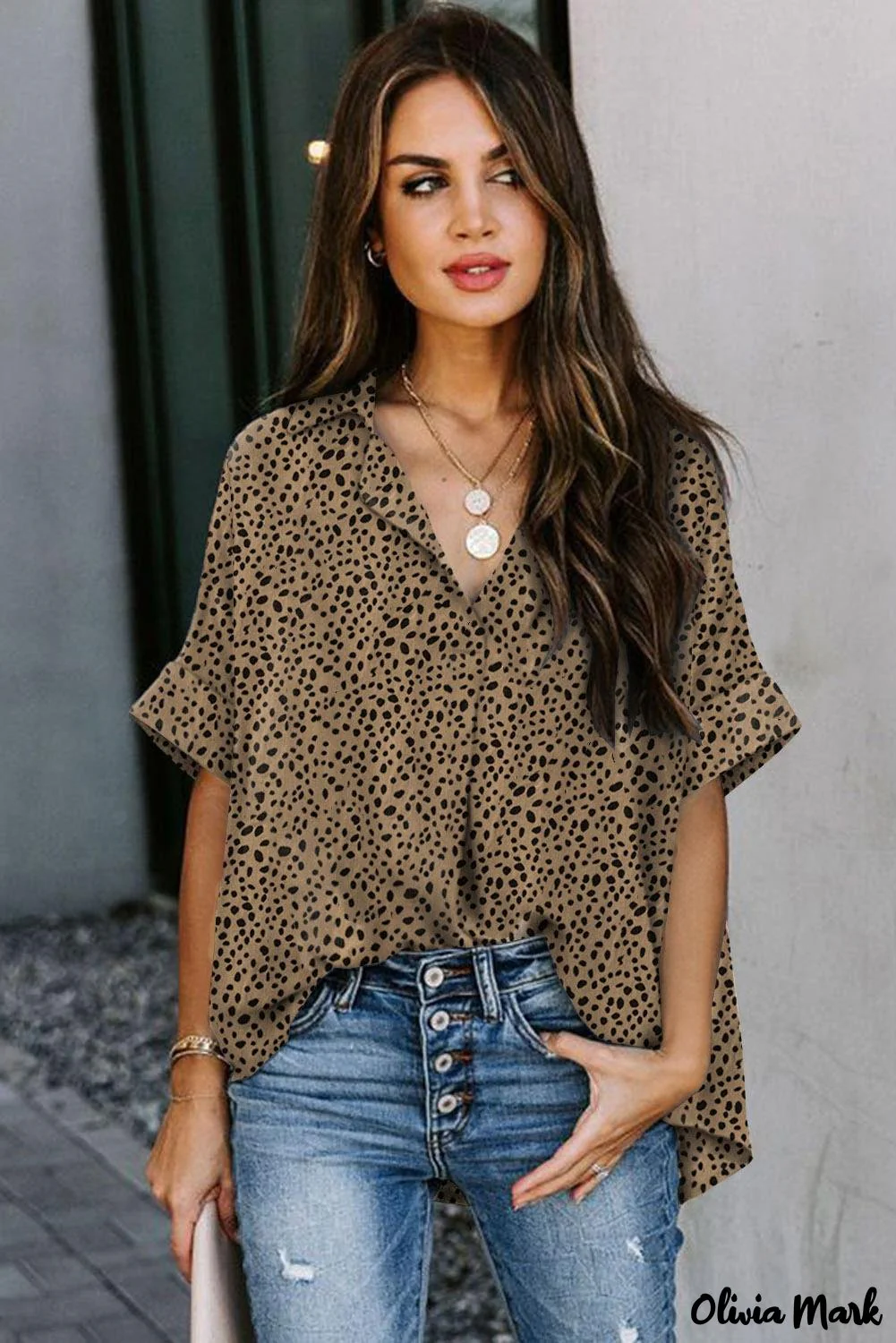 Deanwangkt - Leopard Print Draped V-Neck Blouse - Deanwangkt