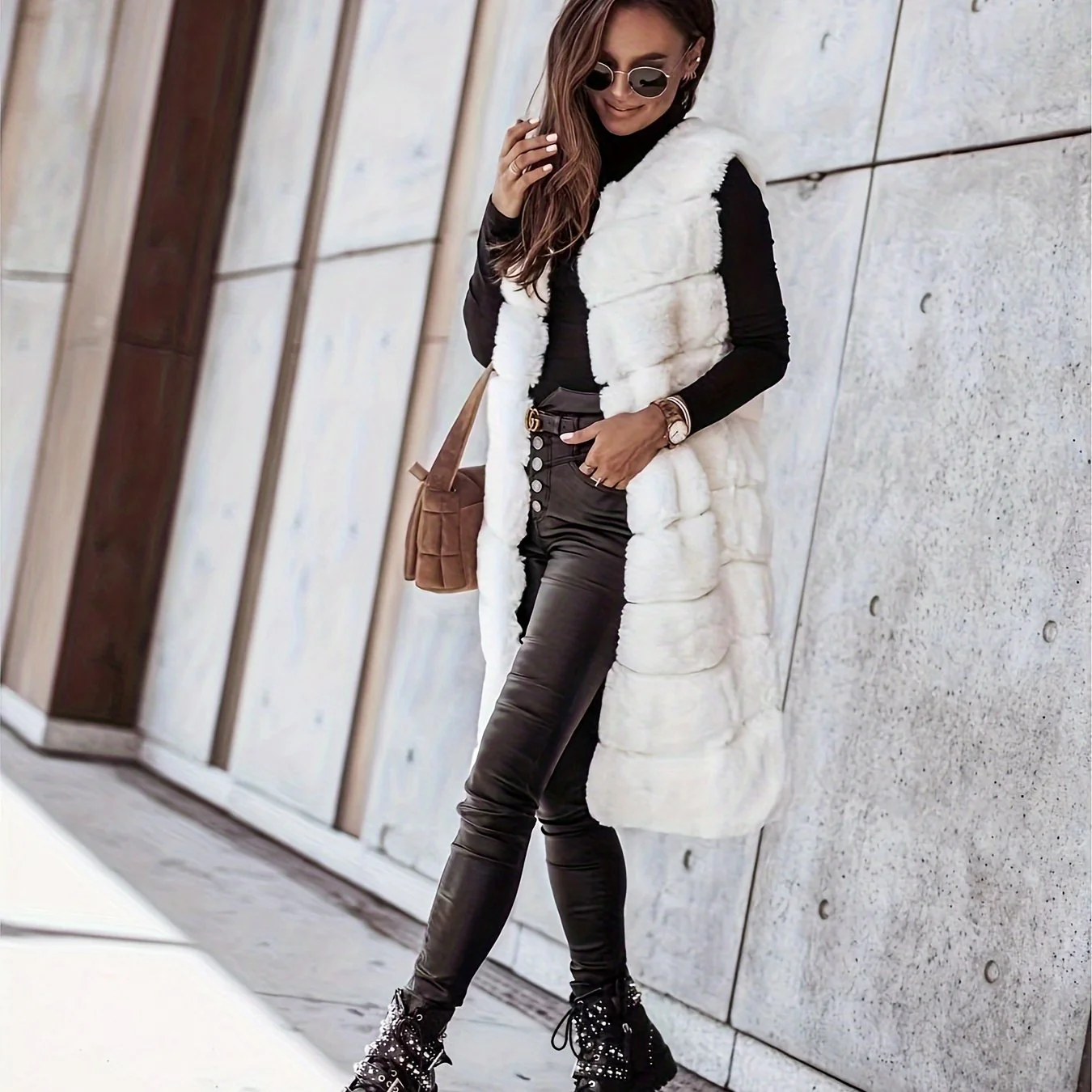 Fuzzy Long Length Warm Vest, Casual Open Front Sleeveless Winter Vest, Women's Clothing - Deanwangkt