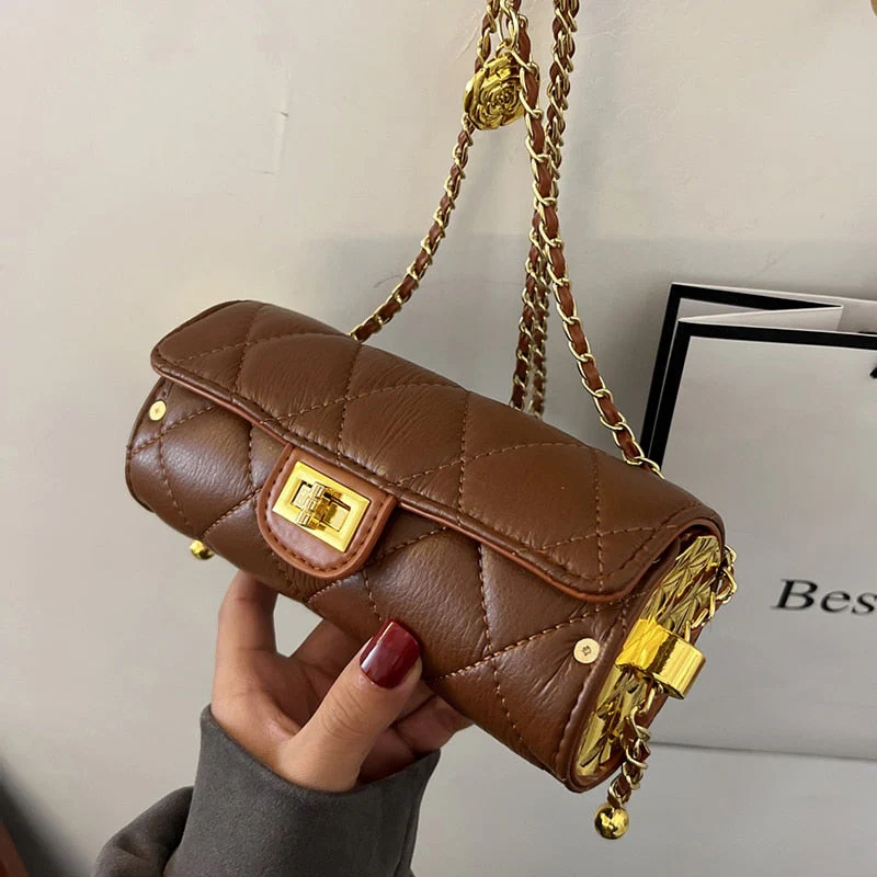 Back To College Deanwangkt Barrel Shaped Handbags Luxury Fashion Designer Mini PU Leather Women's Handbags Female One Shoulder Crossbody Bag - Deanwangkt
