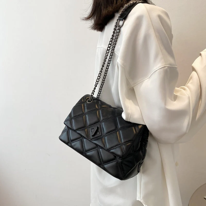 Back To College Deanwangkt Embroidery Thread Small PU Leather Crossbody Bags For Women Hit Women's Luxury Branded Trending Chain Shoulder Handbags - Deanwangkt