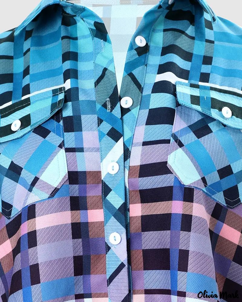 Deanwangkt - Color Block Plaid Long Sleeve Top - Deanwangkt