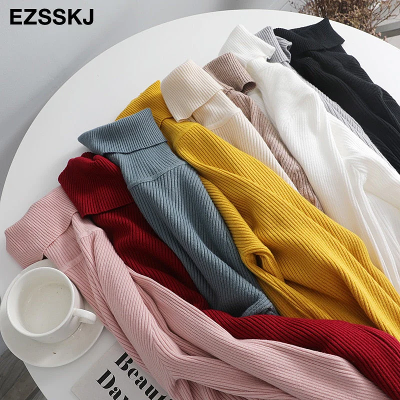 Christmas Gift Deanwangkt Knitted Women turtleneck Sweater Pullovers spring Autumn Basic Women high neck Sweaters Pullover Slim female cheap top - Deanwangkt