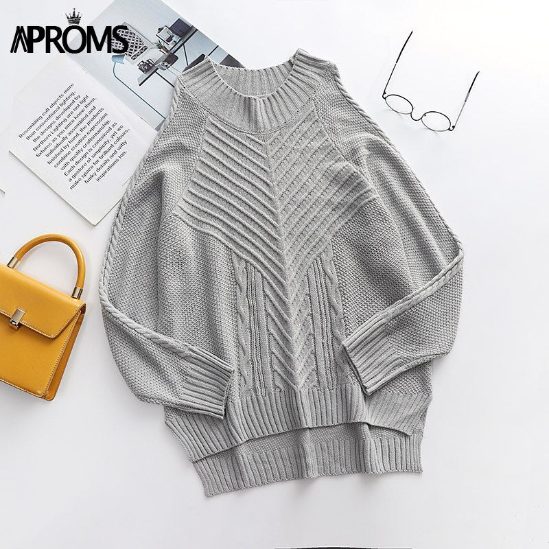Christmas Gift Aproms Elegant Cold Shoulder Knitted Loose Sweaters Women Deanwangkt Autumn Winter Side Split Pullovers Streetwear Fashion Jumpers Top - Deanwangkt