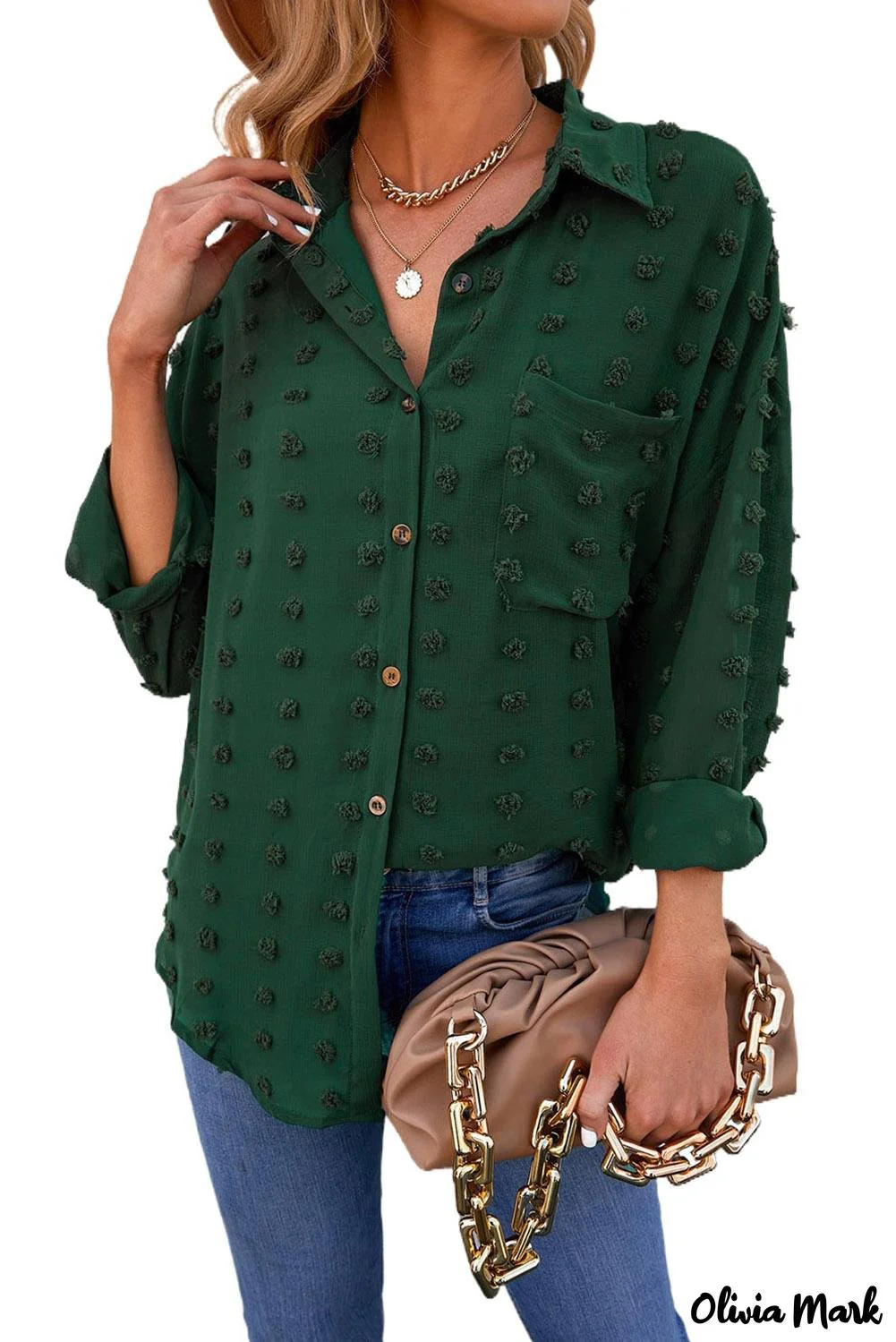 Deanwangkt - Green Polka Dot Long Sleeve Button Pocket Shirt - Deanwangkt