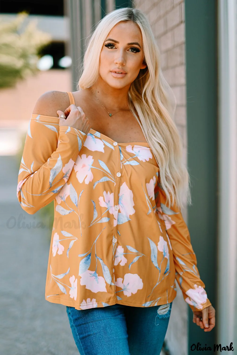 Deanwangkt - Yellow Floral Off Shoulder Long Sleeve Top - Deanwangkt