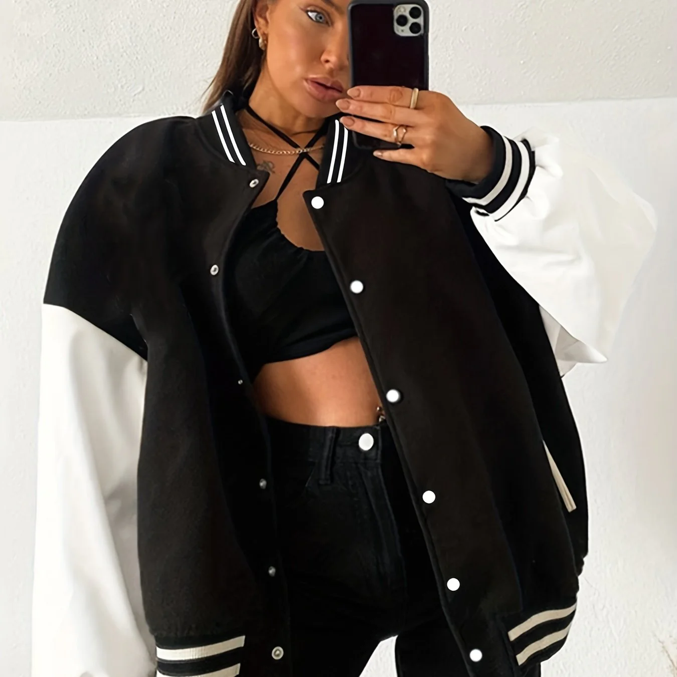 deanwangkt-1 Preppy Classic Varsity Jacket, Long Sleeve Casual Jacket For Spring & Fall, Women's Clothing - Deanwangkt