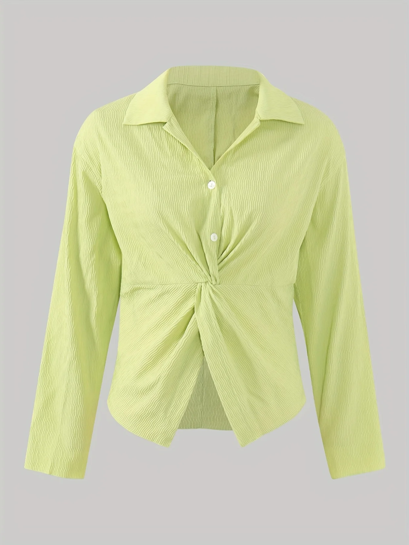 Textured Polo Collar Button Blouse, Casual Long Sleeve Blouse For Spring & Fall, Women's Clothing - Deanwangkt