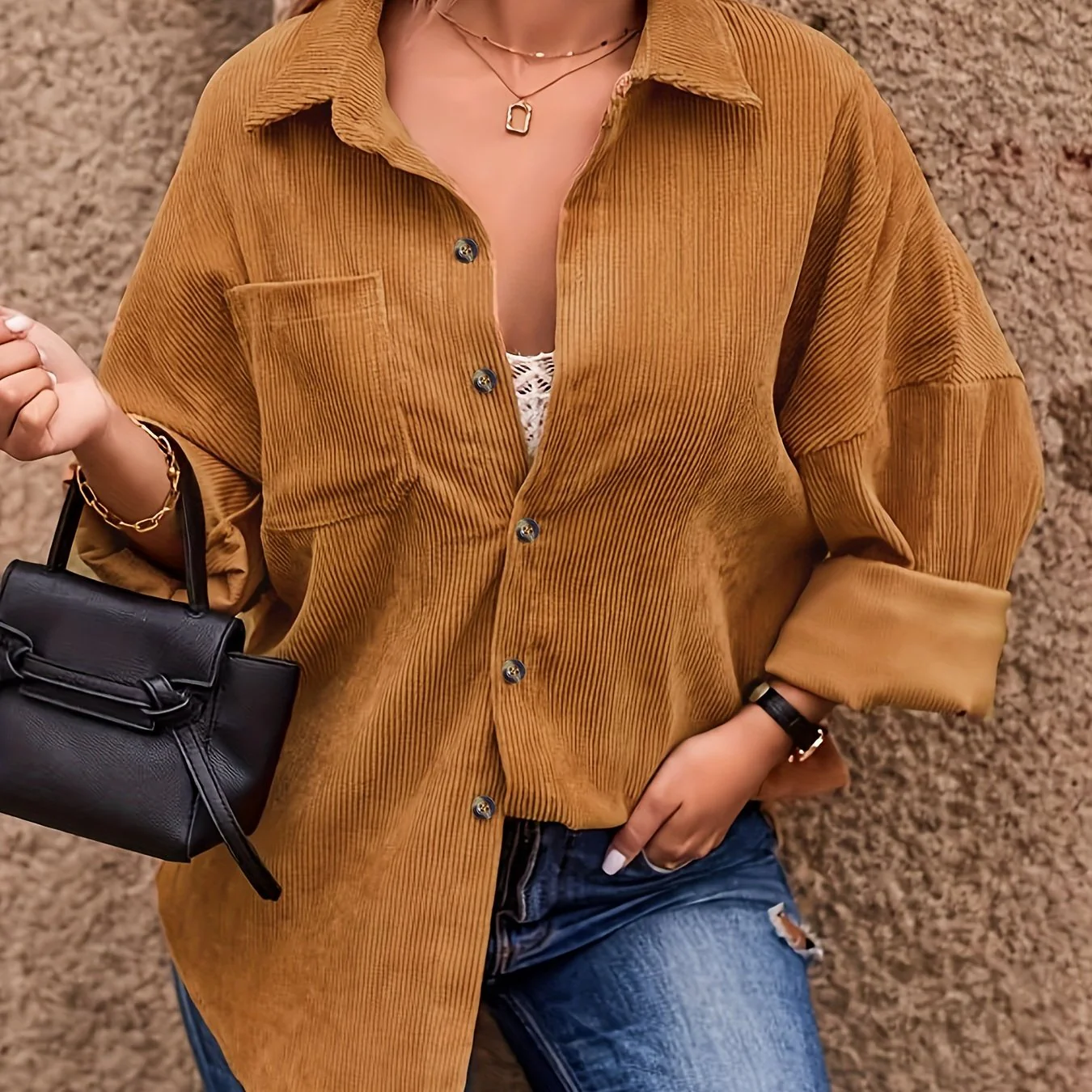 Solid Button Front Pocket Shirt, Casual Long Sleeve Shirt For Spring & Fall, Women's Clothing - Deanwangkt