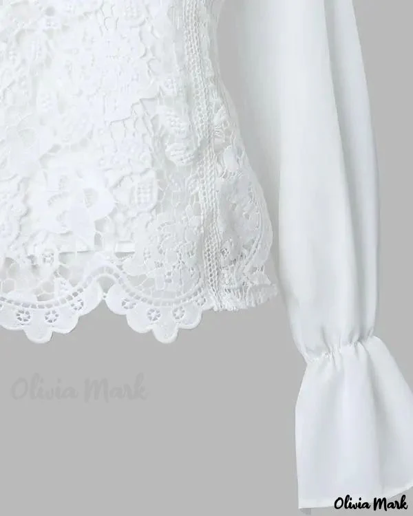 Deanwangkt - Womens Long Sleeve Lace Blouse with Ruffled Hem - Deanwangkt