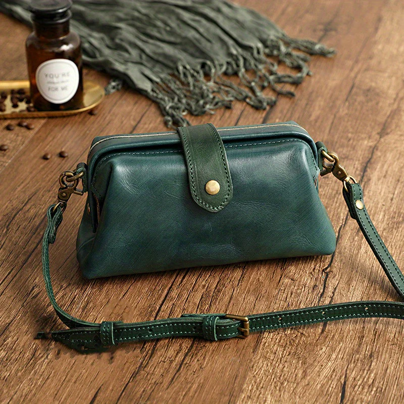 Vintage Crossbody Bag, Women's Leather Clips Purses, Solid Color Small Shoulder Bag - Deanwangkt