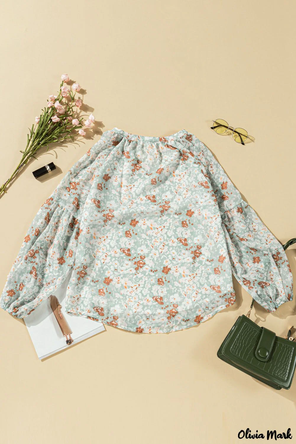 Deanwangkt - Blue Floral Split V-Neck Blouse - Deanwangkt
