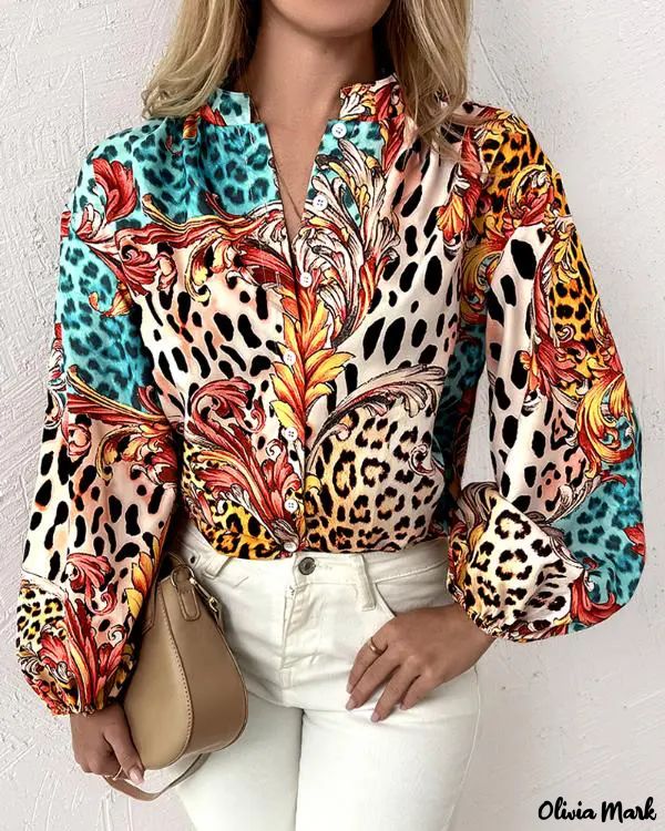 Deanwangkt - Baroque Leopard Print Long Sleeve Button-Up Shirt - Deanwangkt