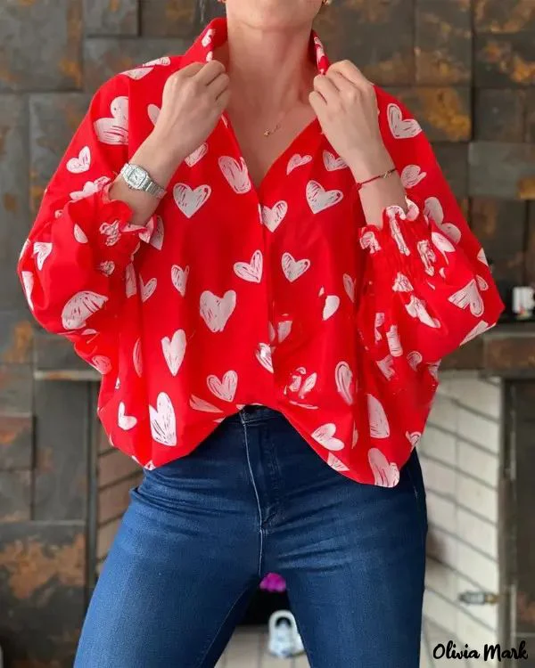 Deanwangkt - Valentine Heart Print Long Sleeve Shirt - Deanwangkt