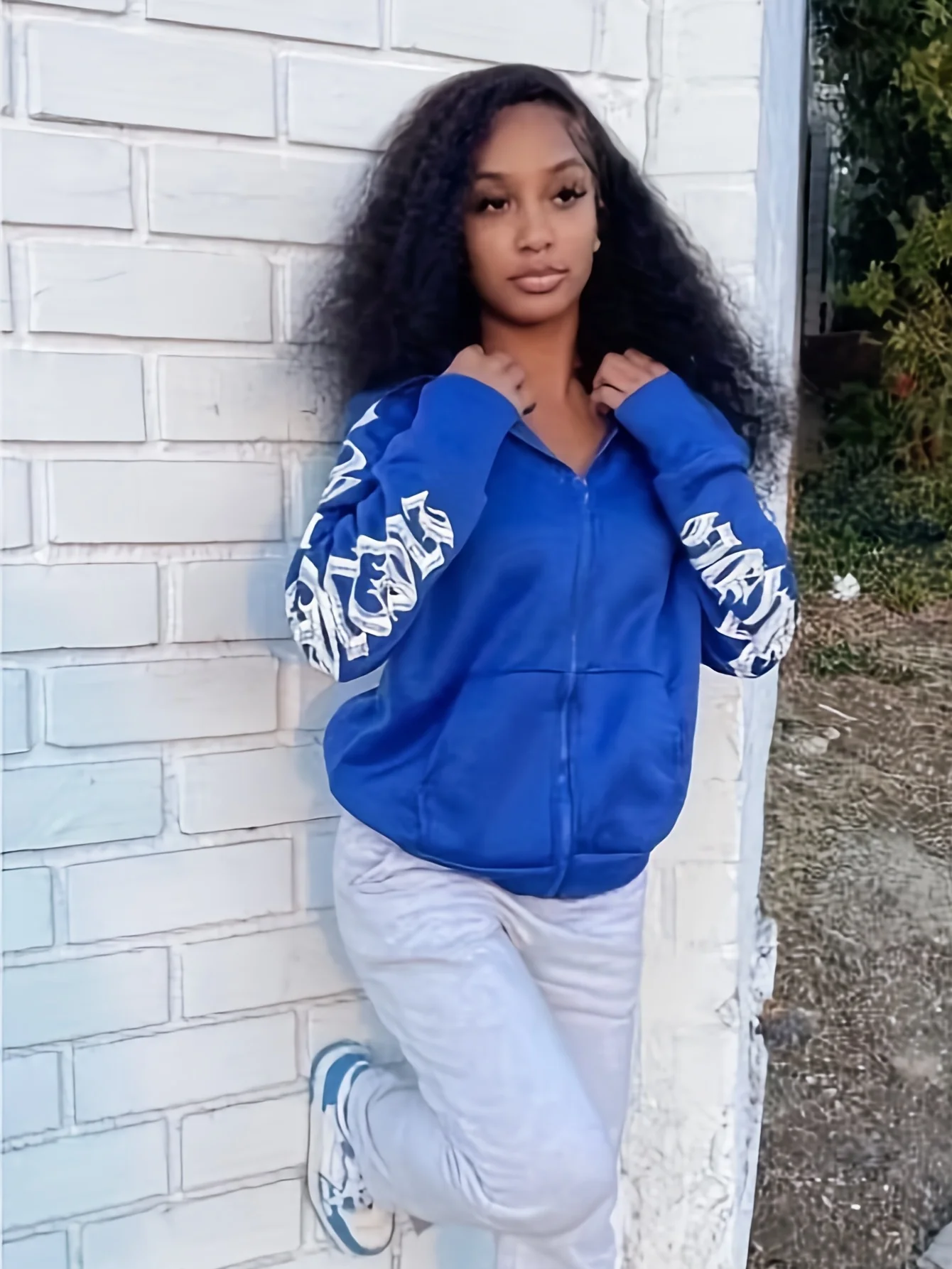 deanwangkt-1 Letter Print Hooded Jacket, Casual Zip Up Long Sleeve Kangaroo Pocket Outerwear, Women's Clothing - Deanwangkt