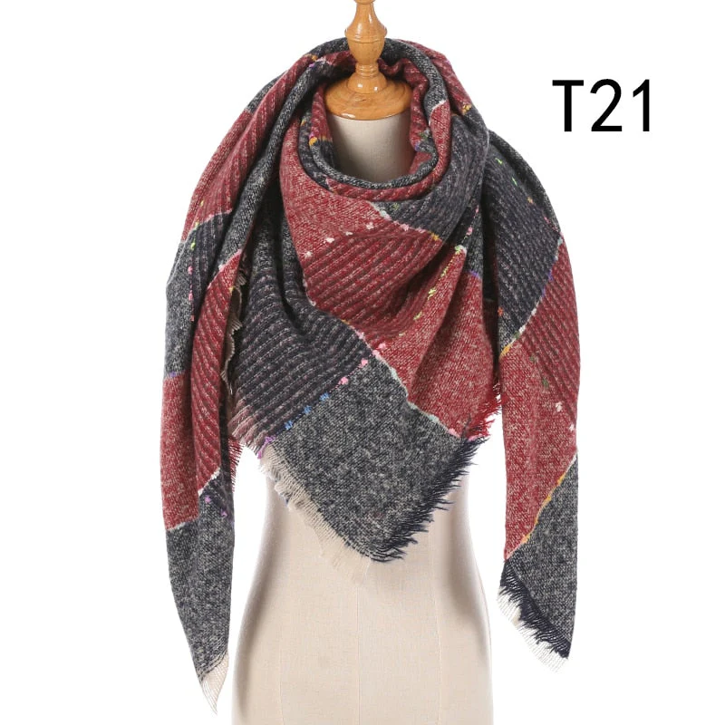 Christmas Gift Deanwangkt New Winter Knitted Scarf Cashmere Pashmina Women Warm Neck Scarves Shawls Plaid Wraps Triangle Stoles Lady Bandana - Deanwangkt