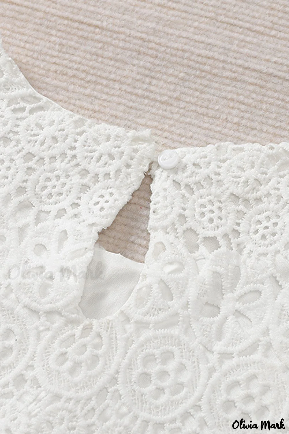 Deanwangkt - Beige Contrast Lace Hollow Out Long Sleeve Blouse - Deanwangkt