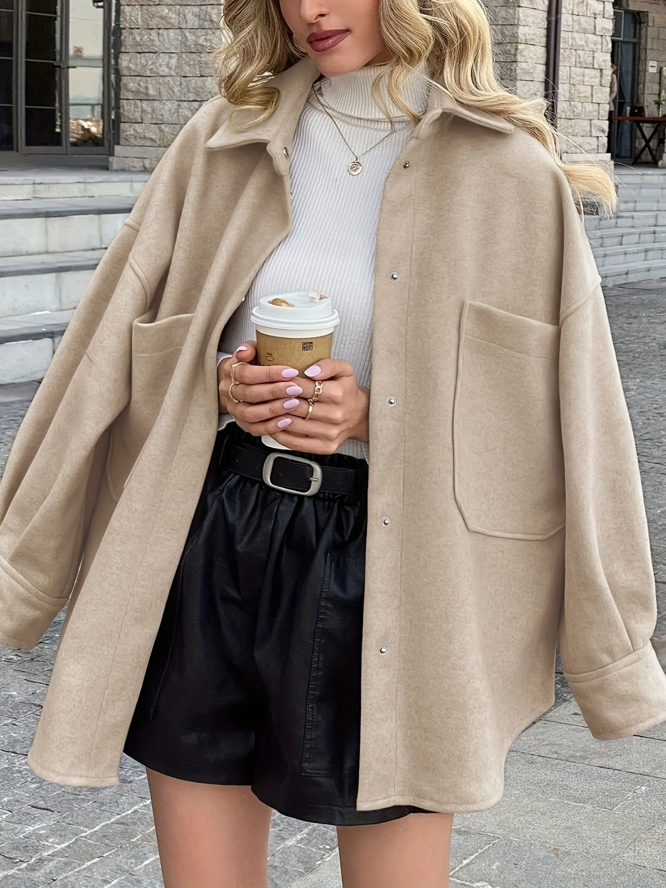 Solid  Button Front Jacket, Casual Long Sleeve Lapel Outwear, Women's Clothing - Deanwangkt